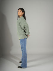 KOTTY Self Design Round Neck Casual Women Green Sweater 