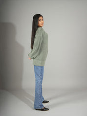 KOTTY Self Design Round Neck Casual Women Green Sweater 