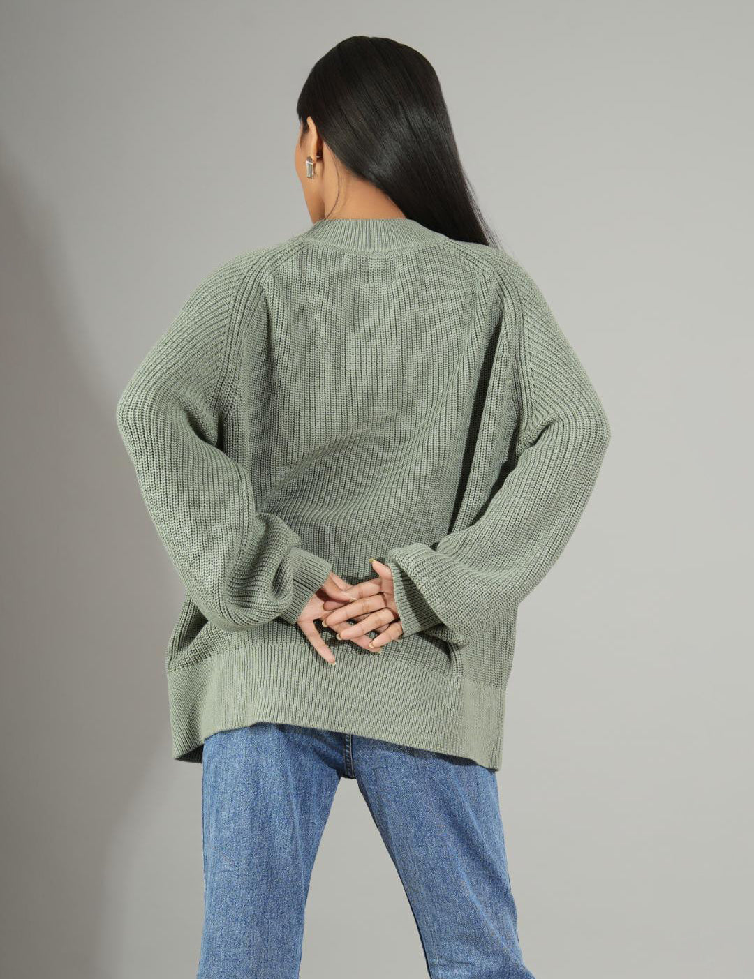 KOTTY Self Design Round Neck Casual Women Green Sweater 
