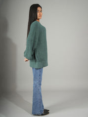 KOTTY Self Design Round Neck Casual Women Green Sweater 