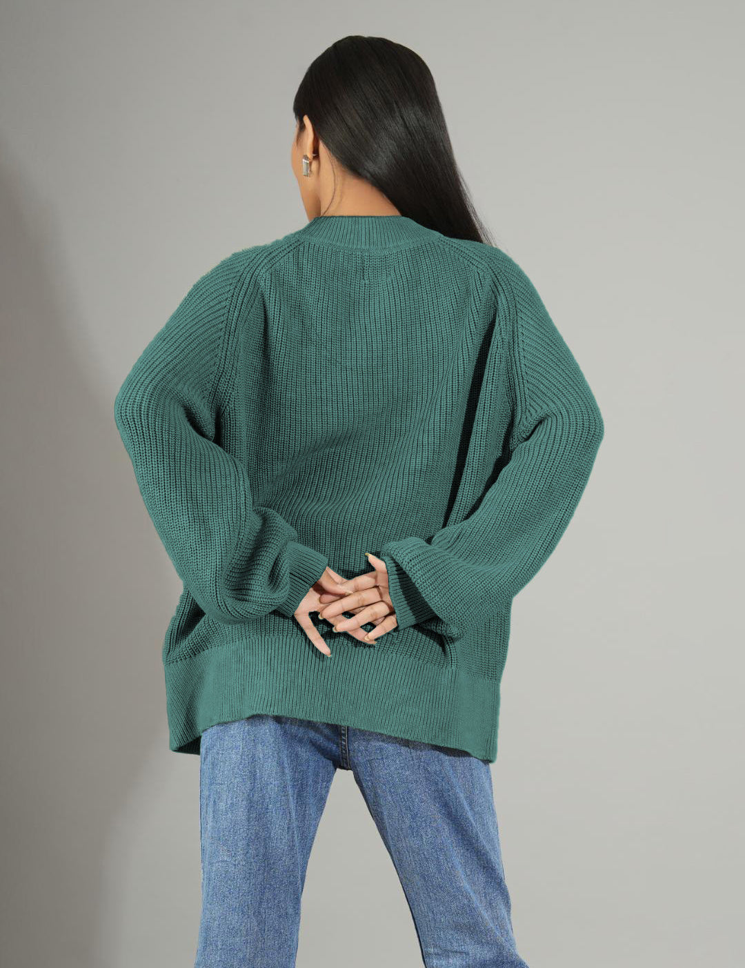 KOTTY Self Design Round Neck Casual Women Green Sweater 