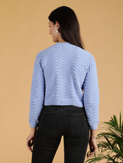 KOTTY Self Design V Neck Casual Women Blue Sweater 