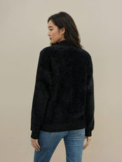 KOTTY Solid Round Neck Casual Women Black Sweater 