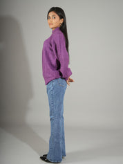 KOTTY Woven Collared Neck Casual Women Purple Sweater 