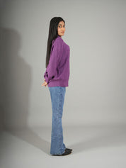 KOTTY Woven Collared Neck Casual Women Purple Sweater 