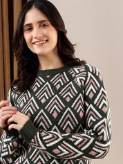 KOTTY Self Design Round Neck Casual Women Multicolor Sweater 