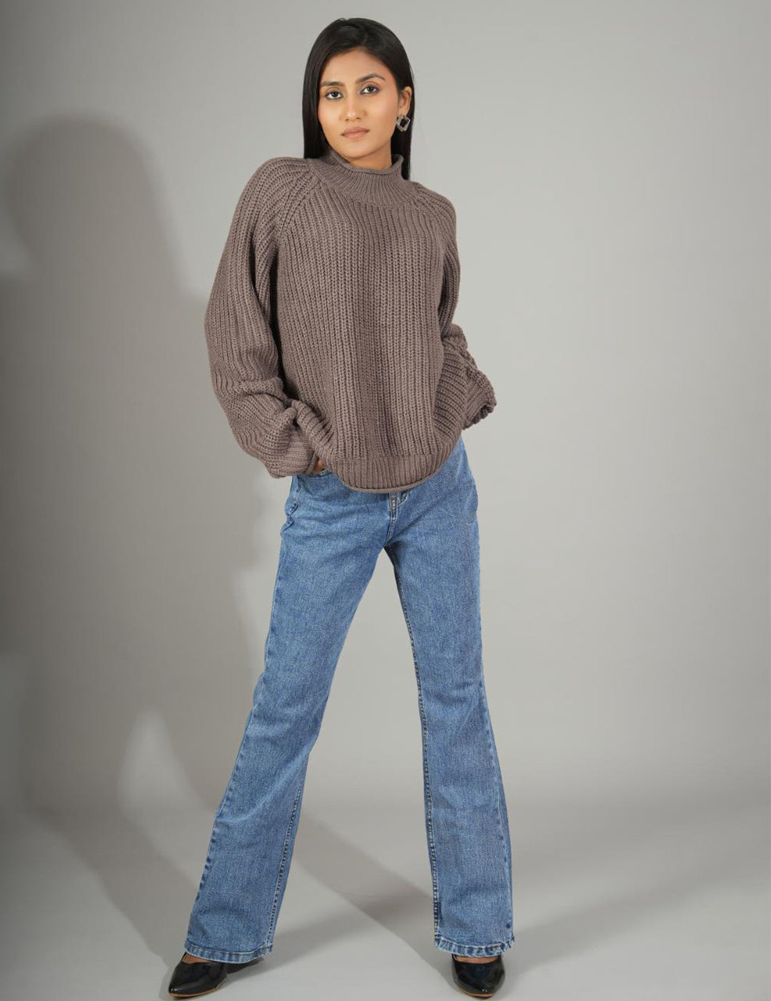 KOTTY Woven Collared Neck Casual Women Brown Sweater 