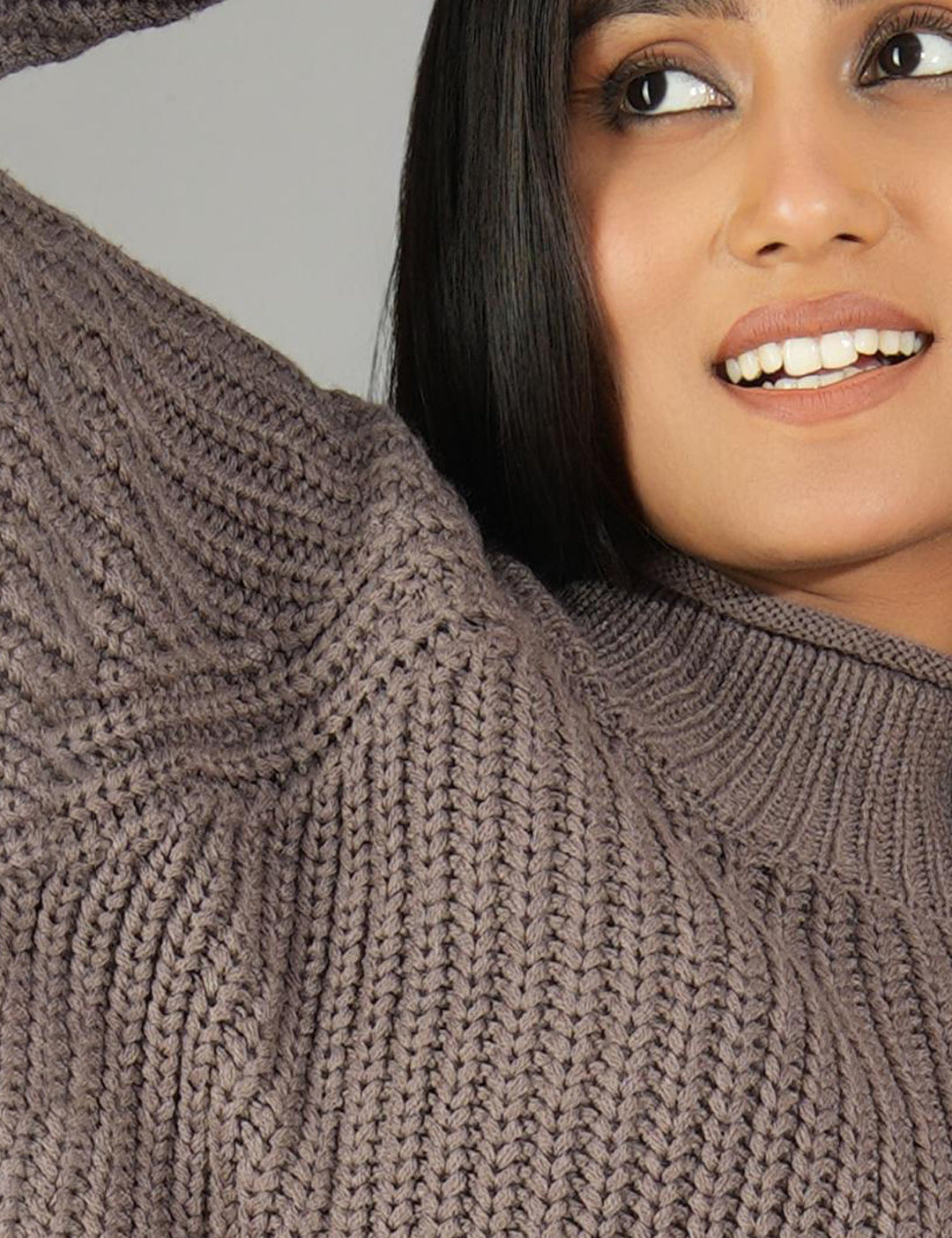 KOTTY Woven Collared Neck Casual Women Brown Sweater 