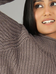KOTTY Woven Collared Neck Casual Women Brown Sweater 