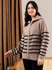 KOTTY Striped Collared Neck Casual Women Multicolor Sweater 