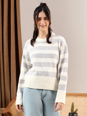 KOTTY Striped Round Neck Casual Women Multicolor Sweater 