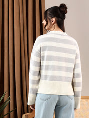 KOTTY Striped Round Neck Casual Women Multicolor Sweater 