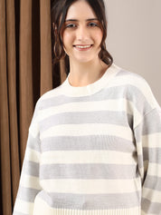KOTTY Striped Round Neck Casual Women Multicolor Sweater 