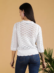 KOTTY Solid V Neck Casual Women White Sweater 