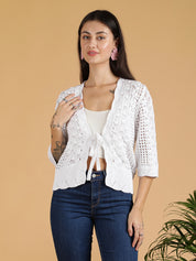 KOTTY Solid V Neck Casual Women White Sweater 