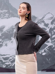 KOTTY Solid V Neck Casual Women Black Sweater 