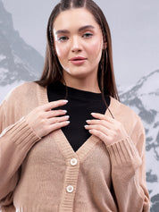 KOTTY Solid V Neck Casual Women Beige Sweater 