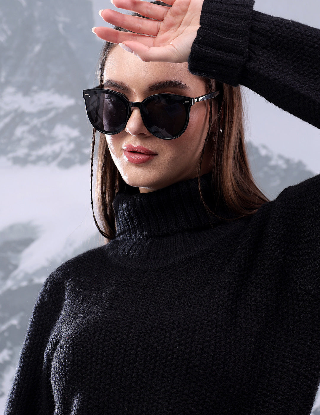 KOTTY Solid High Neck Casual Women Black Sweater 