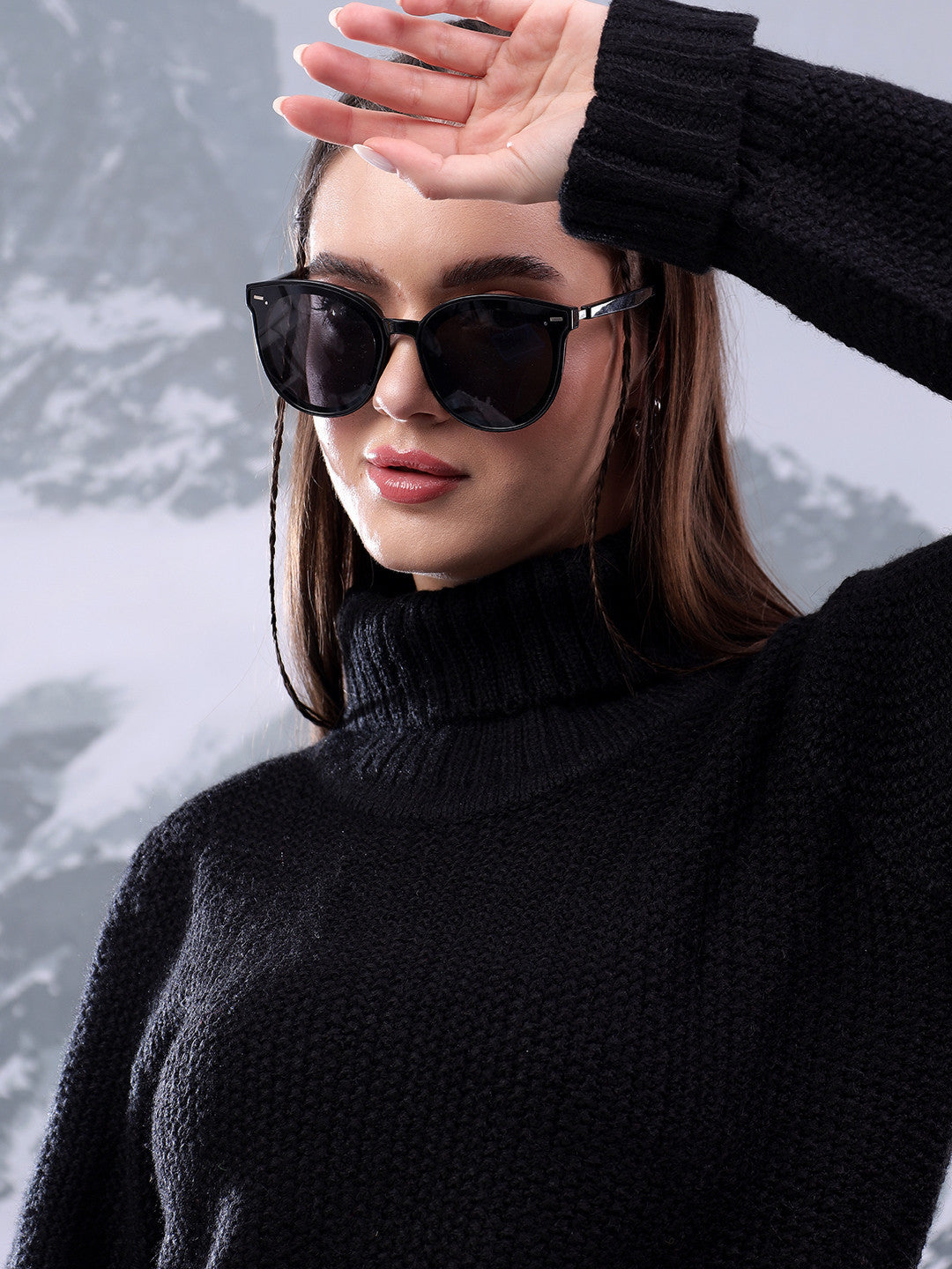 KOTTY Solid High Neck Casual Women Black Sweater 