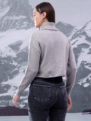 KOTTY Solid High Neck Casual Women Grey Sweater 