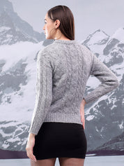KOTTY Self Design Round Neck Casual Women Grey Sweater 