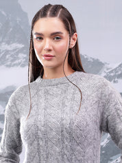 KOTTY Self Design Round Neck Casual Women Grey Sweater 