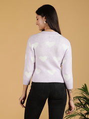 KOTTY Printed V Neck Casual Women White Sweater 