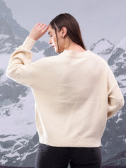 KOTTY Solid Round Neck Casual Women Beige Sweater 