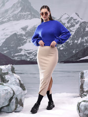 KOTTY Solid High Neck Casual Women Blue Sweater 