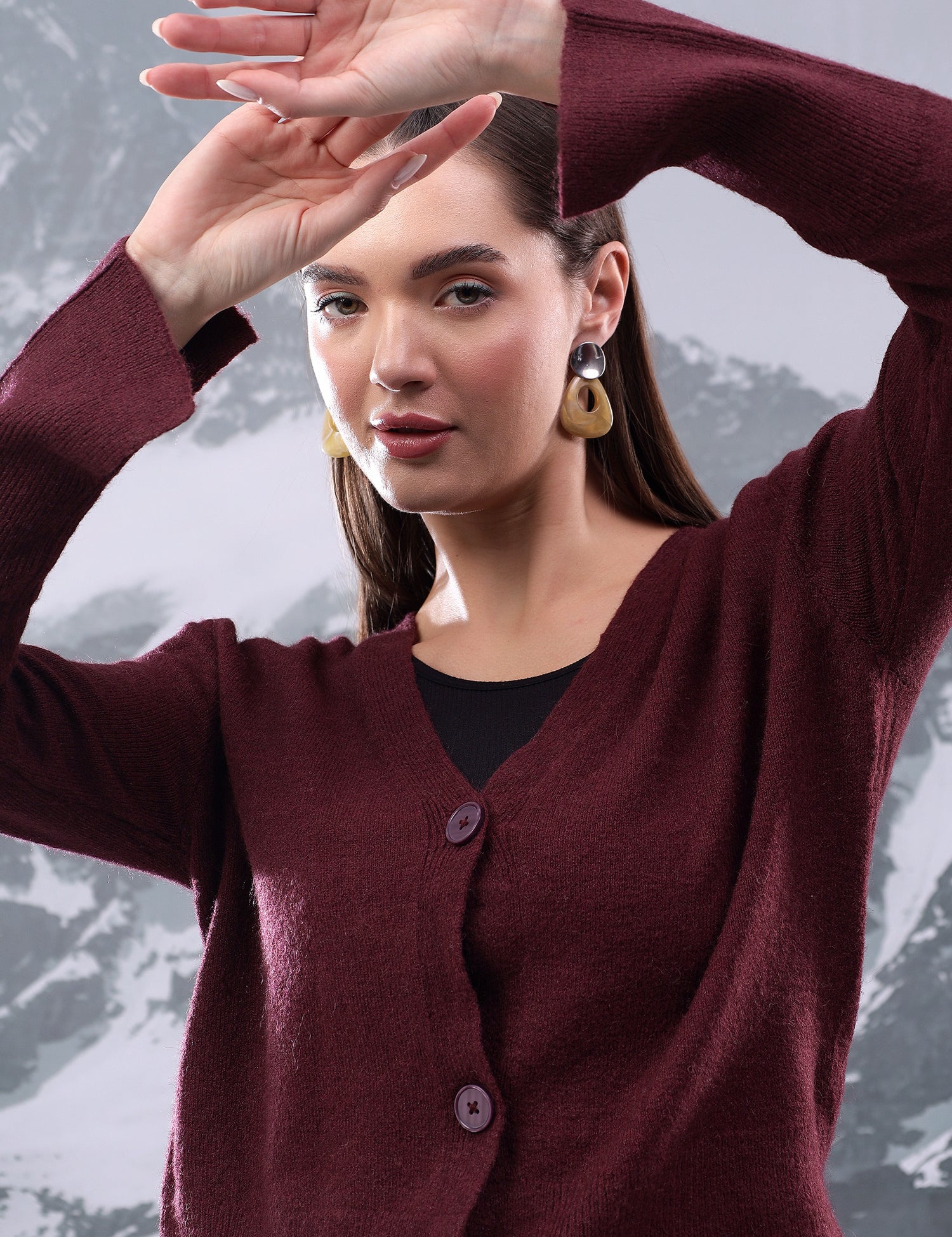 KOTTY Solid V Neck Casual Women Maroon Sweater 