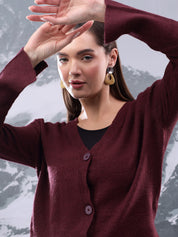 KOTTY Solid V Neck Casual Women Maroon Sweater 