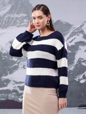 KOTTY Striped Round Neck Casual Women Multicolor Sweater 