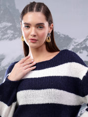 KOTTY Striped Round Neck Casual Women Multicolor Sweater 