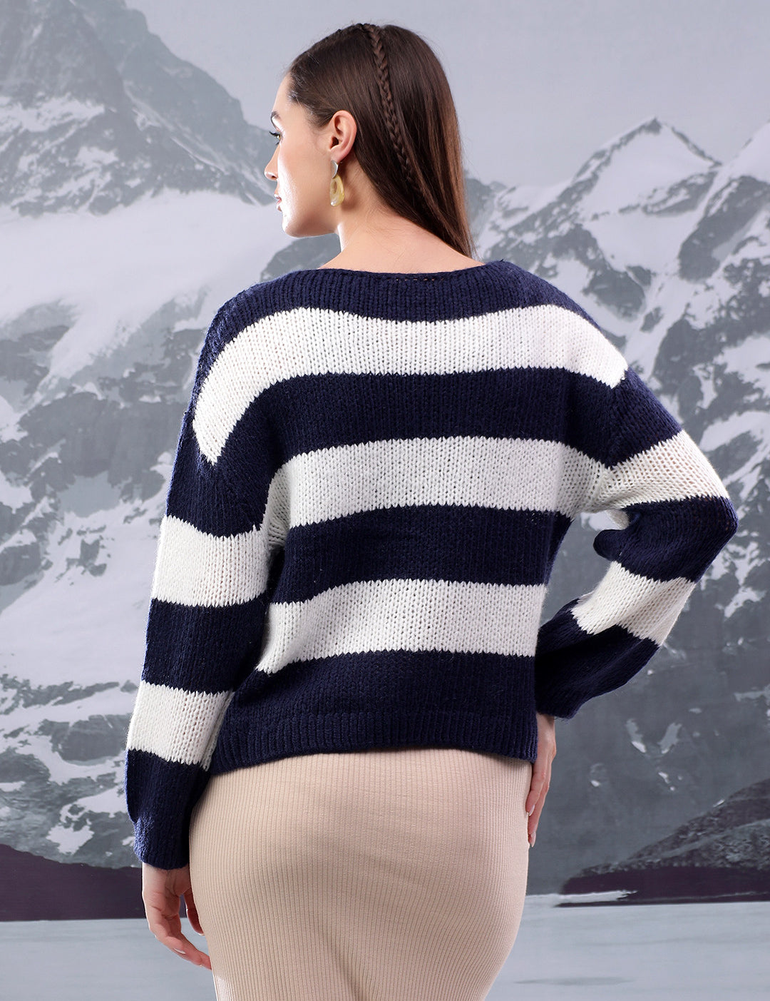 KOTTY Striped Round Neck Casual Women Multicolor Sweater 