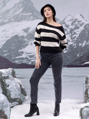 KOTTY Striped Round Neck Casual Women Multicolor Sweater 