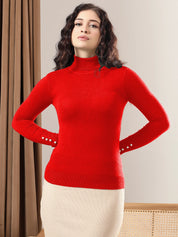 KOTTY Solid High Neck Casual Women Red Sweater 