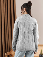 KOTTY Self Design High Neck Casual Women Grey Sweater 