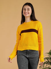 KOTTY Colorblock Round Neck Casual Women Brown Sweater 