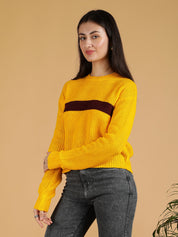 KOTTY Colorblock Round Neck Casual Women Brown Sweater 
