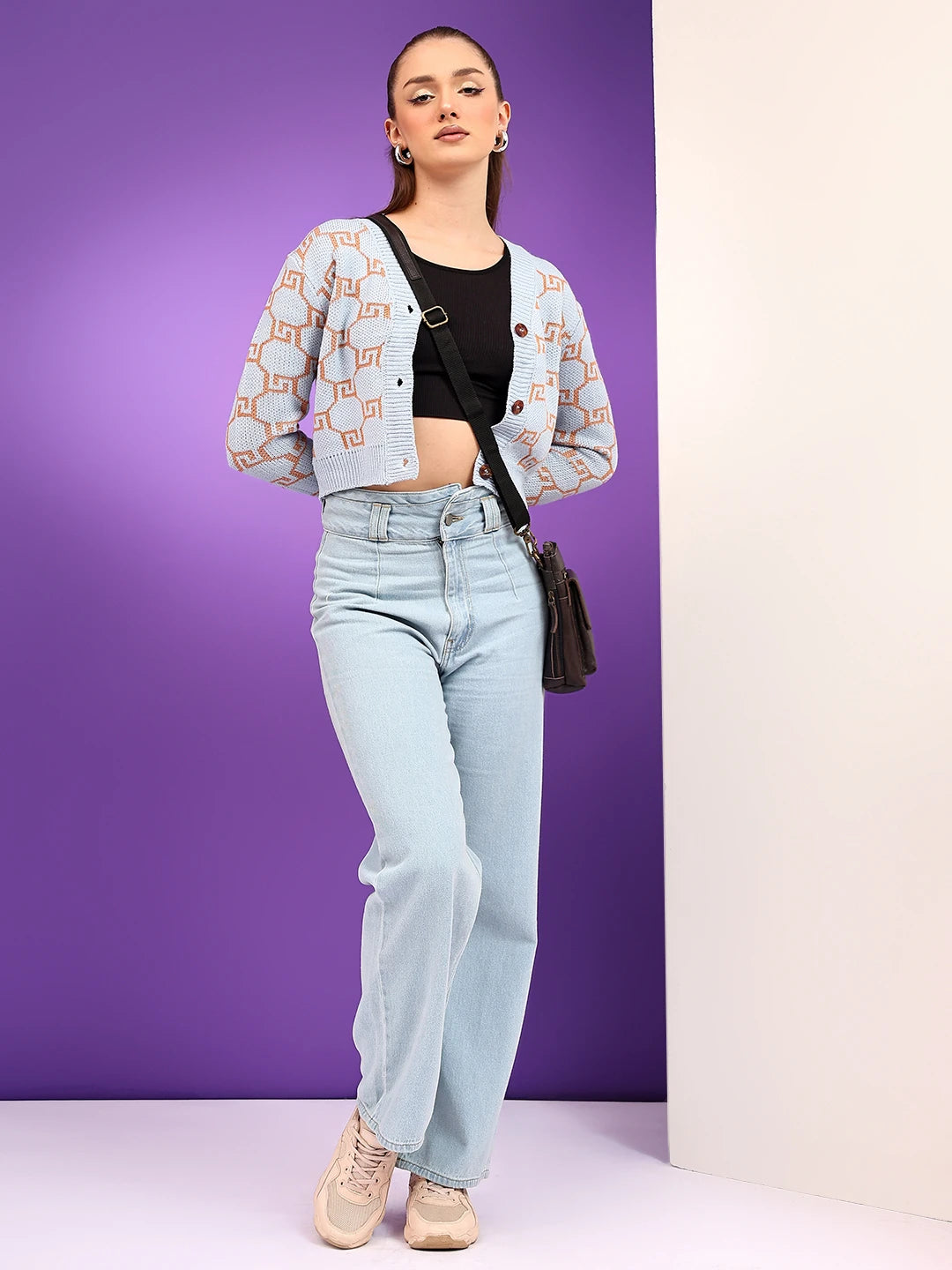 KOTTY Printed V Neck Casual Women Multicolor Sweater 