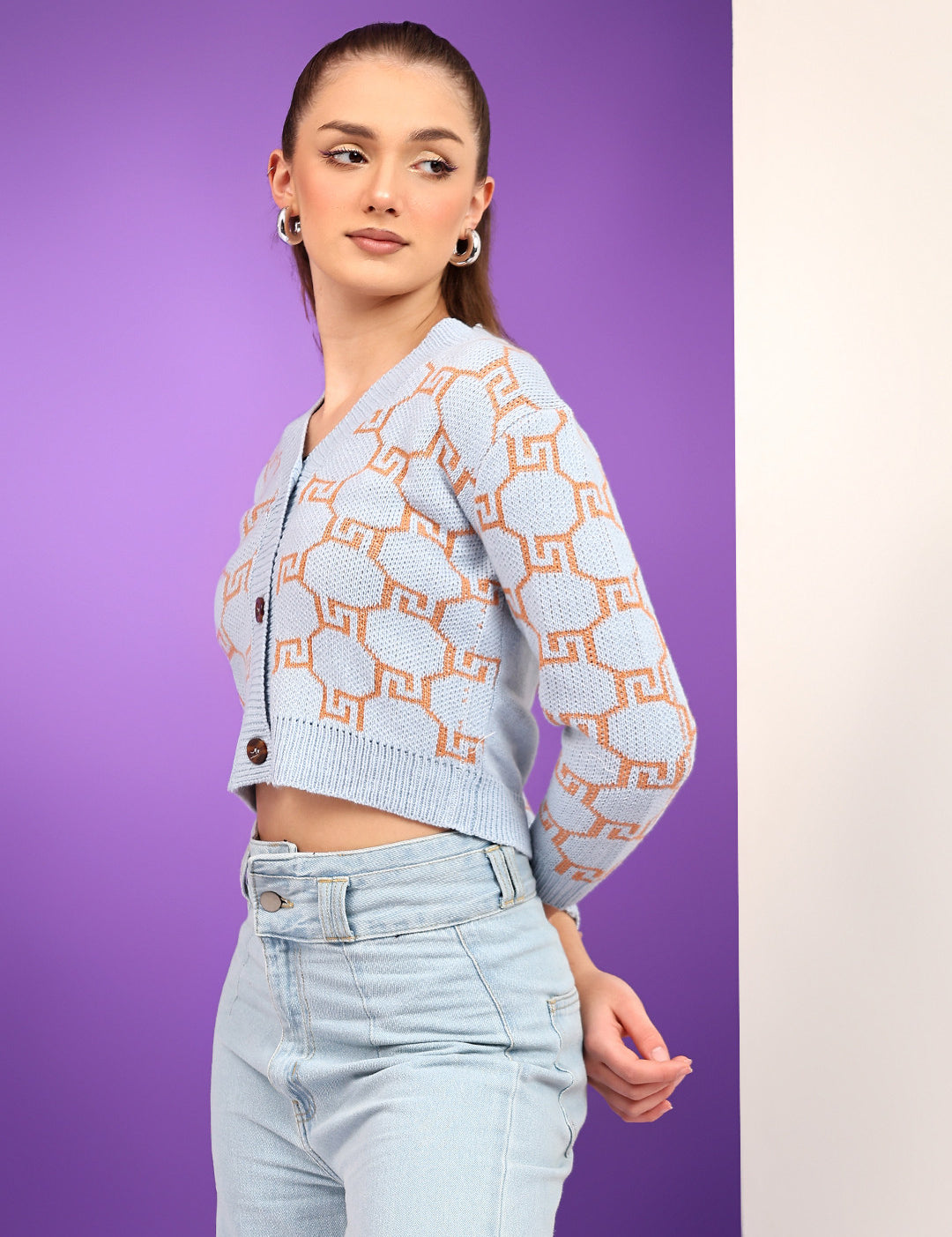 KOTTY Printed V Neck Casual Women Multicolor Sweater 
