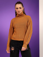 KOTTY Solid High Neck Casual Women Brown Sweater 