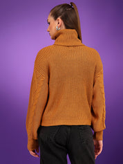 KOTTY Solid High Neck Casual Women Brown Sweater 