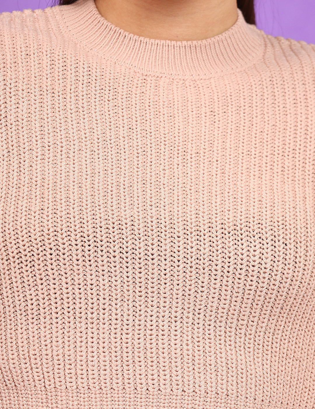 KOTTY Solid Round Neck Casual Women Beige Sweater 