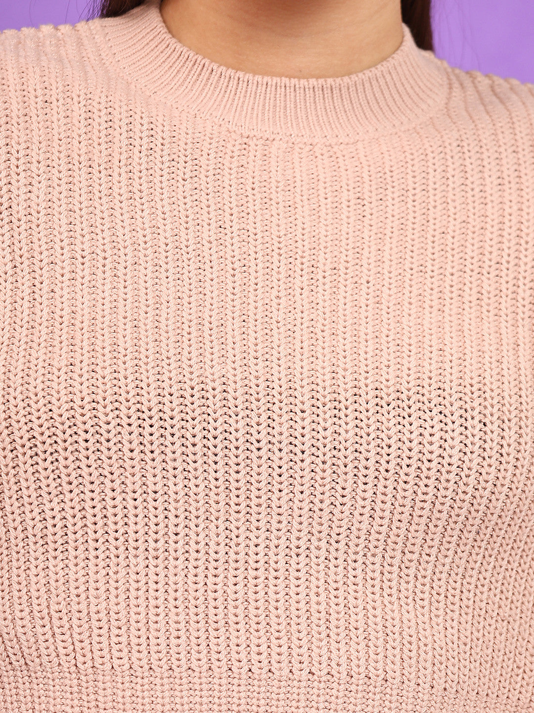 KOTTY Solid Round Neck Casual Women Beige Sweater 