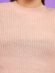 KOTTY Solid Round Neck Casual Women Beige Sweater 