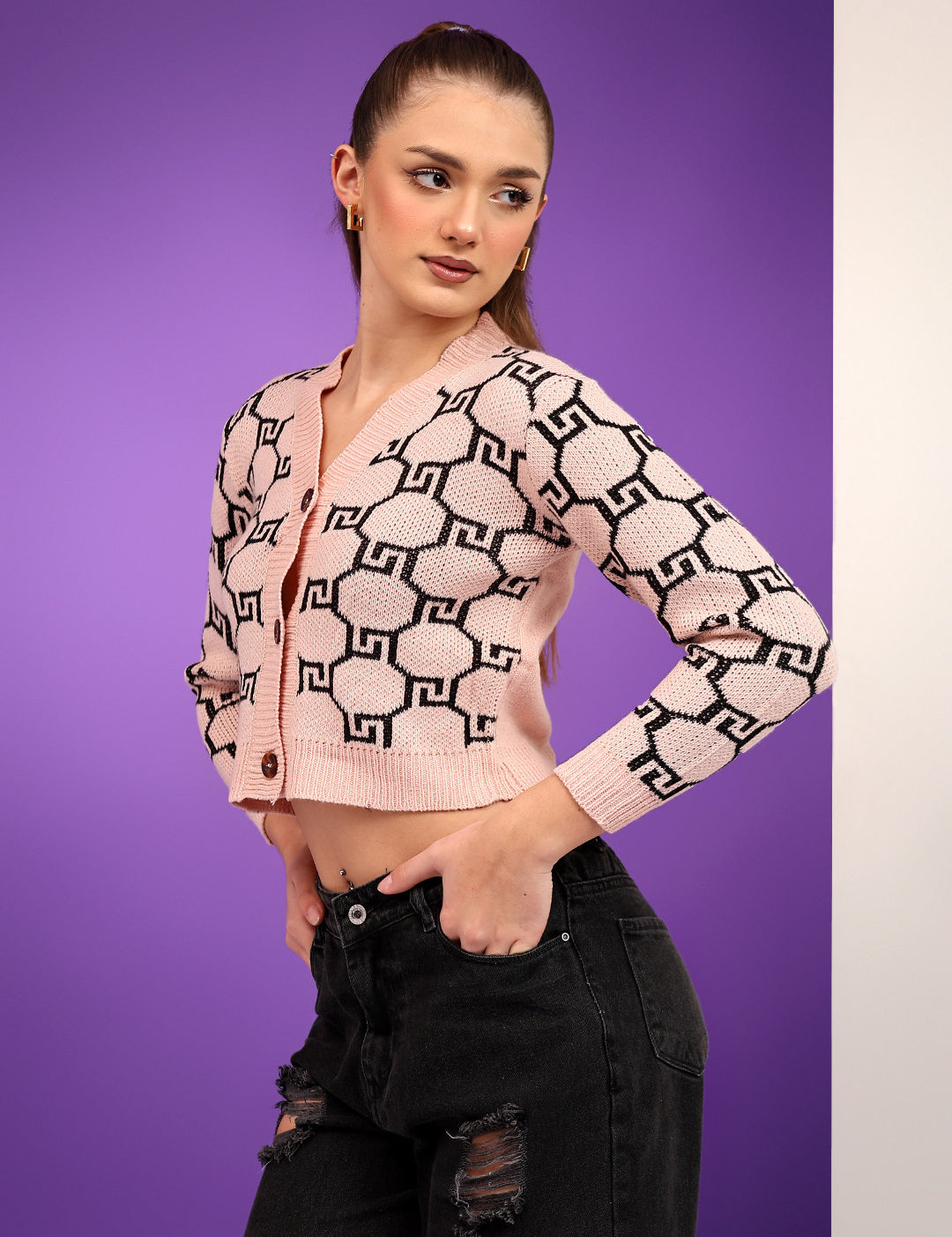 KOTTY Colorblock V Neck Casual Women Multicolor Sweater 