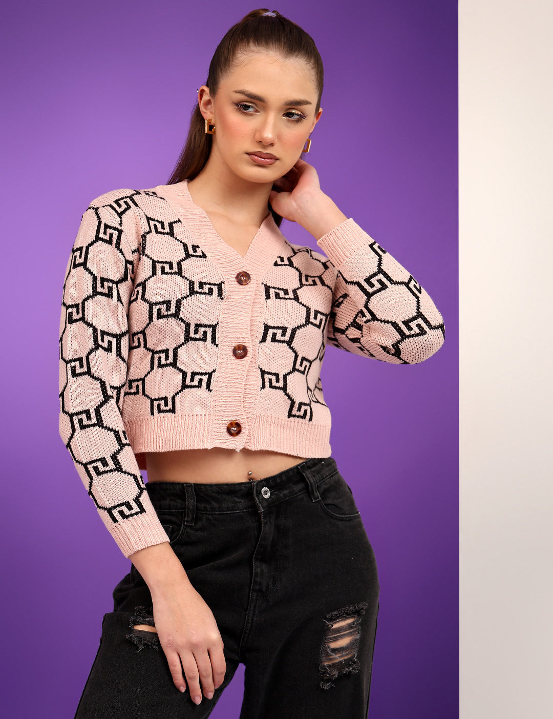 KOTTY Colorblock V Neck Casual Women Multicolor Sweater 
