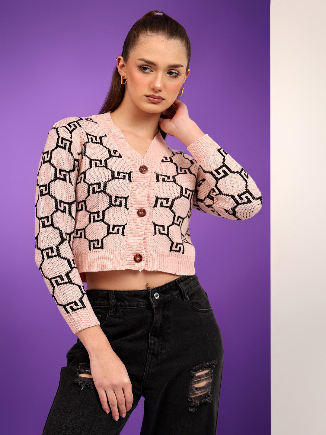 KOTTY Colorblock V Neck Casual Women Multicolor Sweater 
