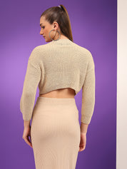KOTTY Self Design Round Neck Casual Women Beige Sweater 